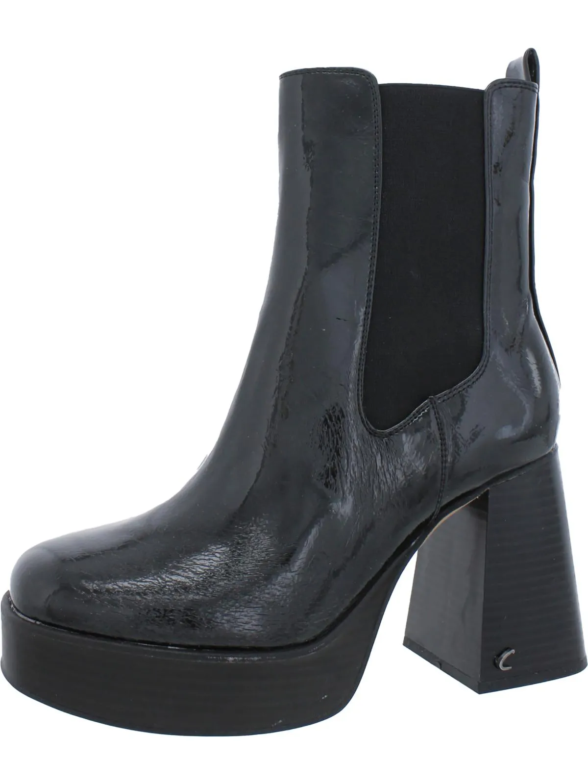 Stace Womens Patent Block Hee Ankle Boots