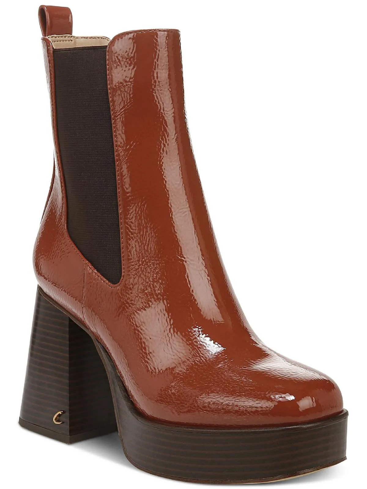 Stace Womens Patent Block Hee Ankle Boots