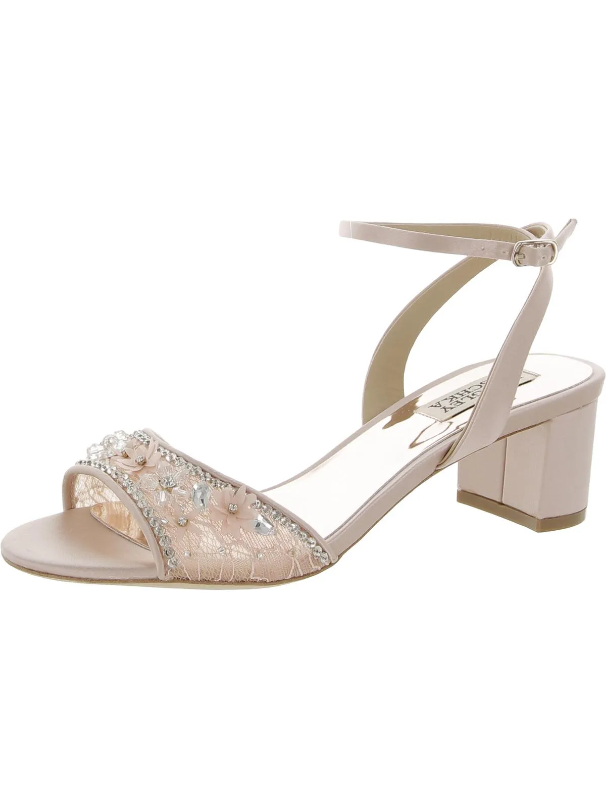 Taylin Womens Ankle Strap Rhinestones Block Heels