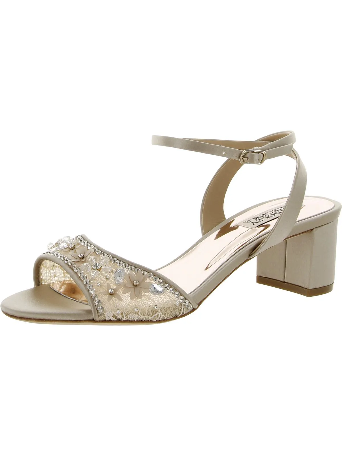 Taylin Womens Ankle Strap Rhinestones Block Heels
