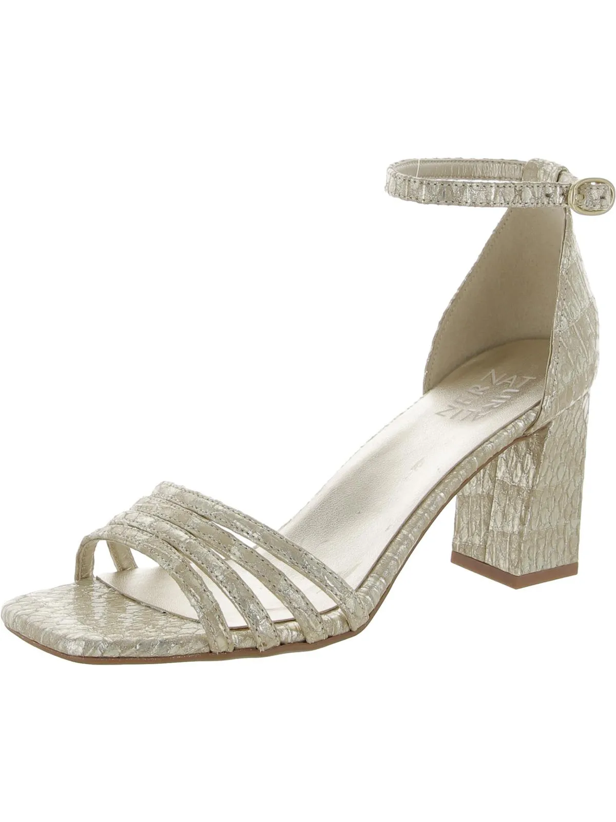 Thena Womens Leather Embossed Ankle Strap