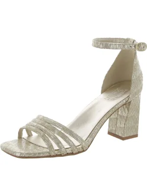 Thena Womens Leather Embossed Ankle Strap