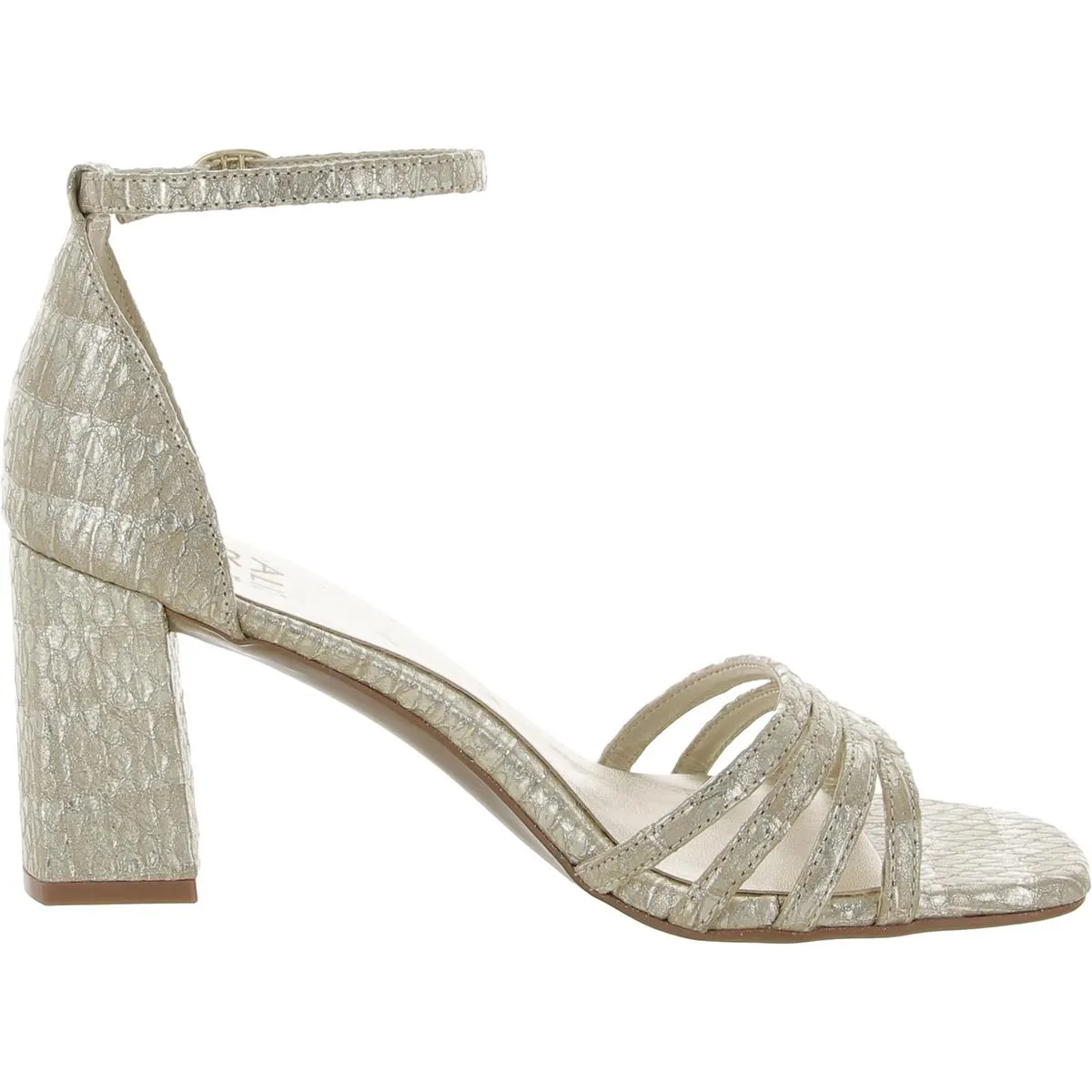Thena Womens Leather Embossed Ankle Strap