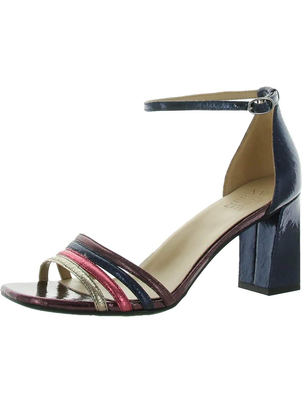 Thena Womens Leather Embossed Ankle Strap