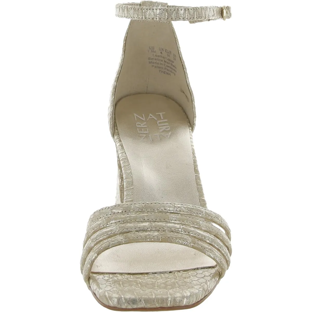 Thena Womens Leather Embossed Ankle Strap