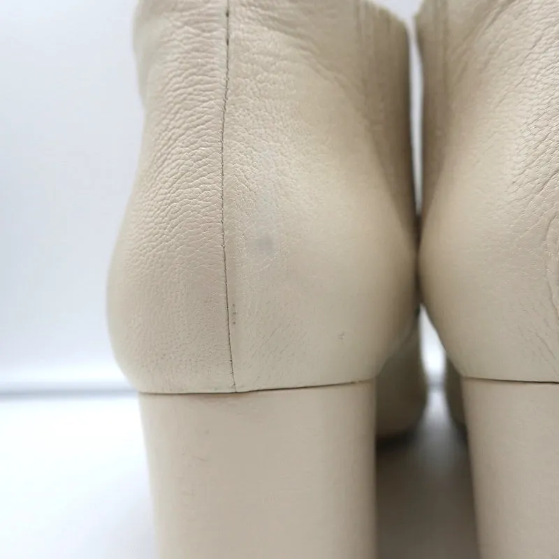 Theory Booties Cream Leather Size 37 Pointed Toe Ankle Boots