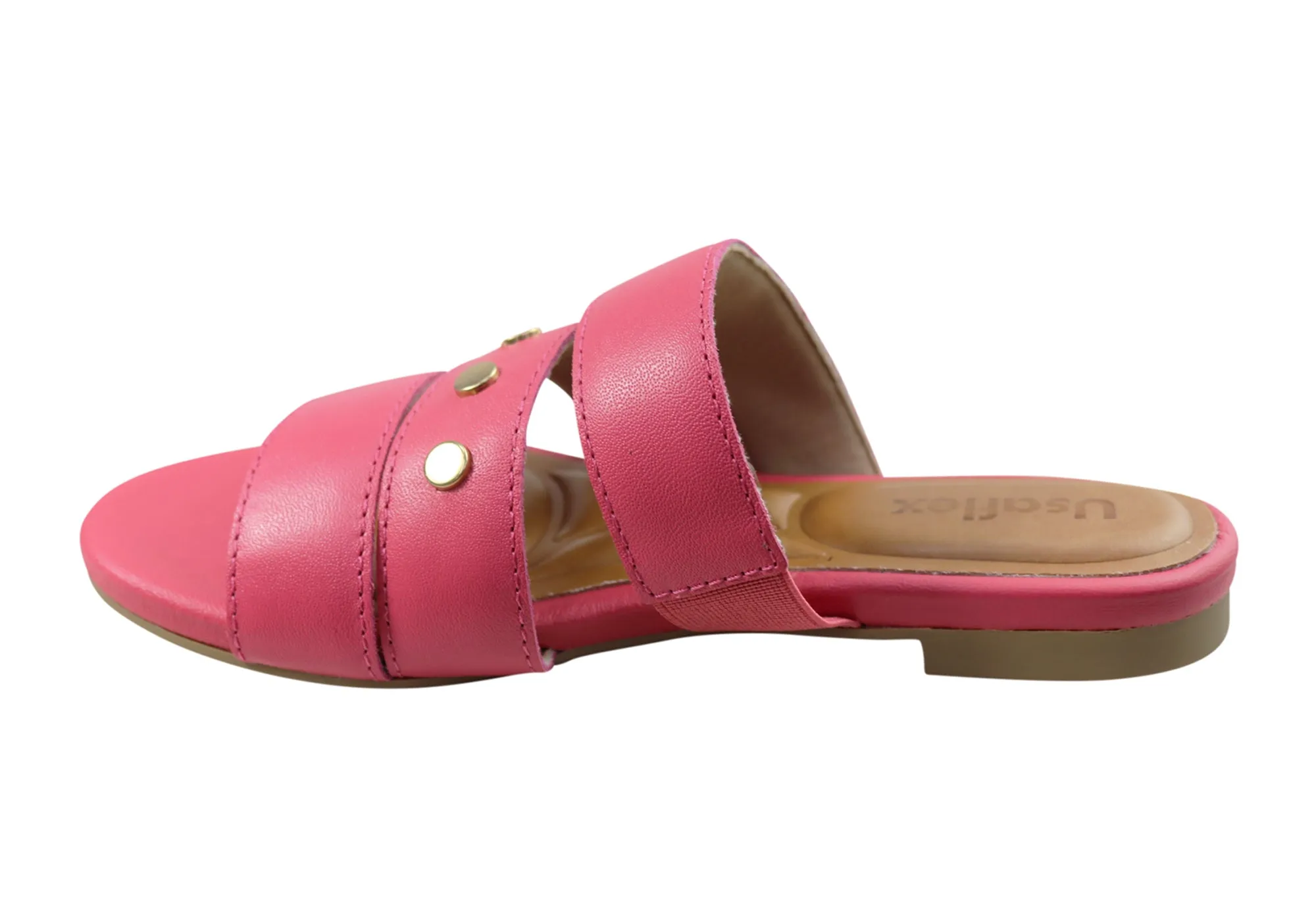 Usaflex Skyler Womens Comfort Leather Slides Sandals Made In Brazil Usaflex Shoes