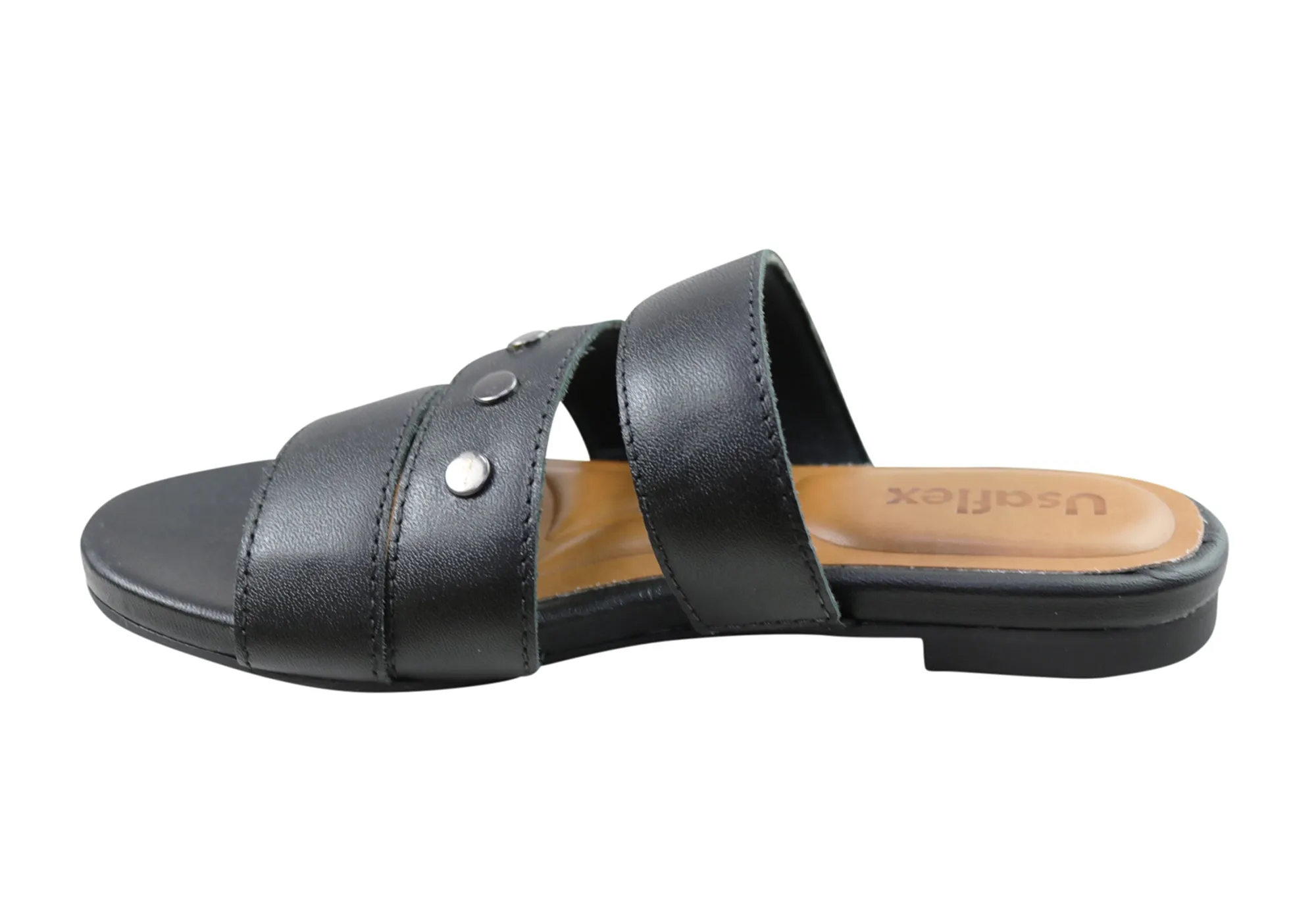 Usaflex Skyler Womens Comfort Leather Slides Sandals Made In Brazil Usaflex Shoes