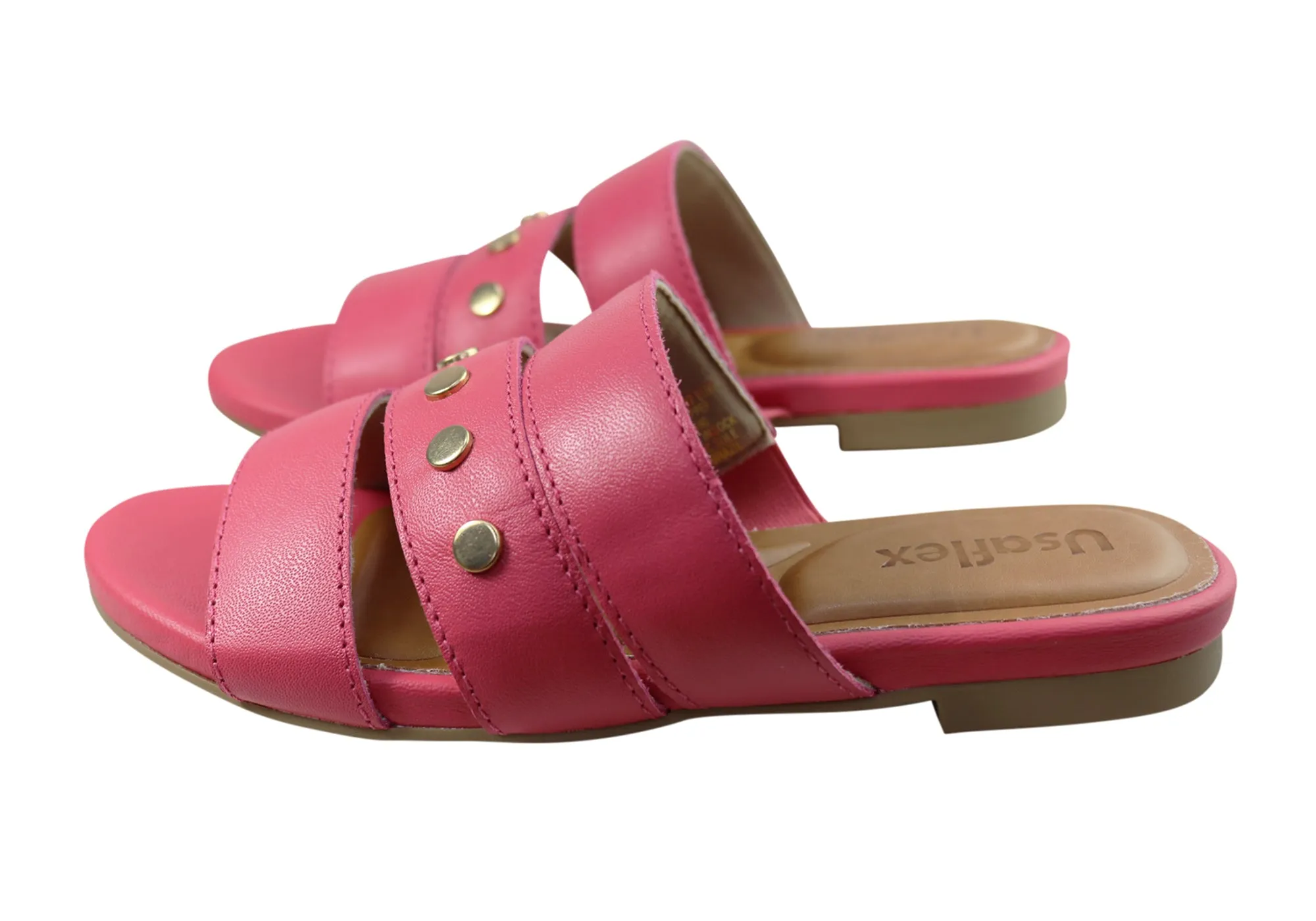Usaflex Skyler Womens Comfort Leather Slides Sandals Made In Brazil Usaflex Shoes