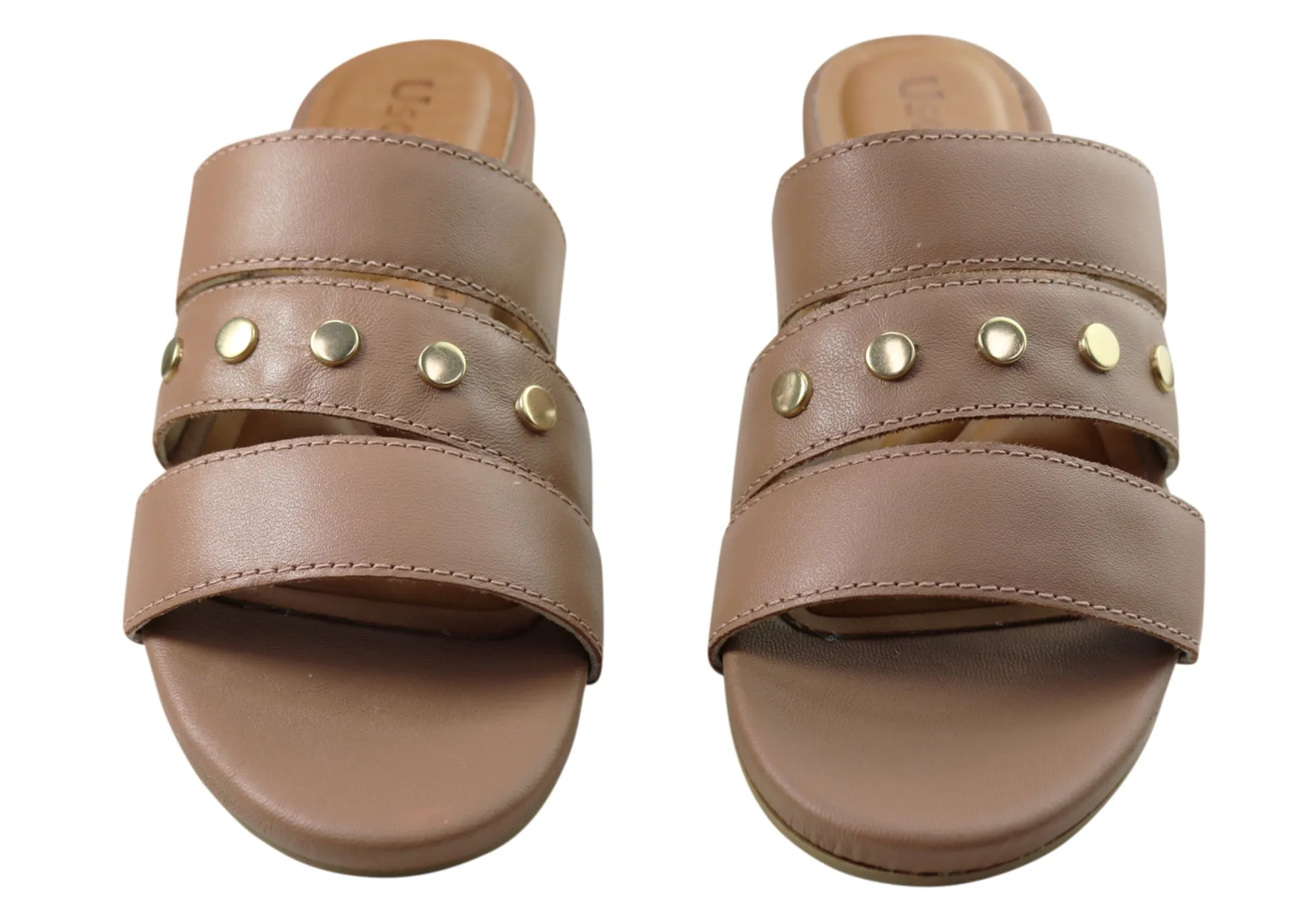 Usaflex Skyler Womens Comfort Leather Slides Sandals Made In Brazil Usaflex Shoes