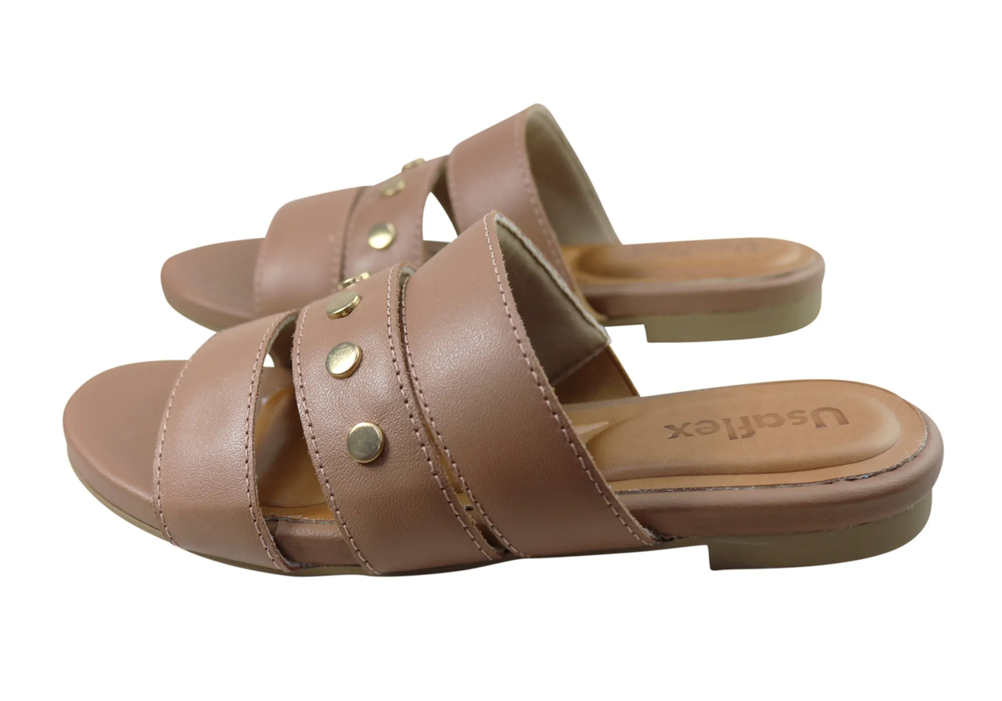 Usaflex Skyler Womens Comfort Leather Slides Sandals Made In Brazil Usaflex Shoes