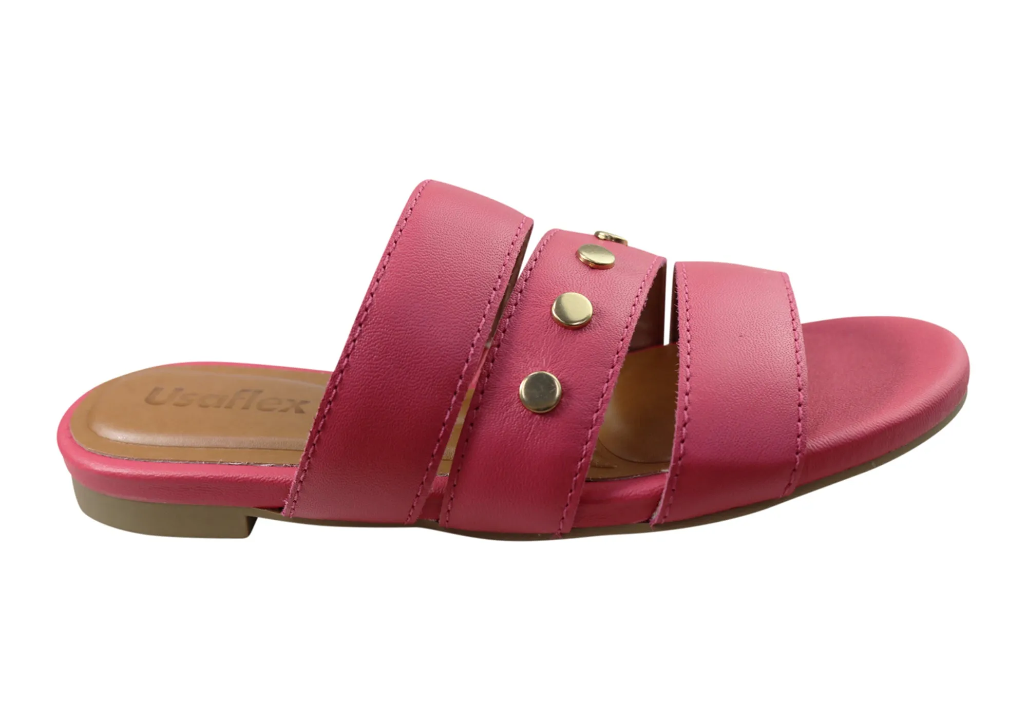 Usaflex Skyler Womens Comfort Leather Slides Sandals Made In Brazil Usaflex Shoes