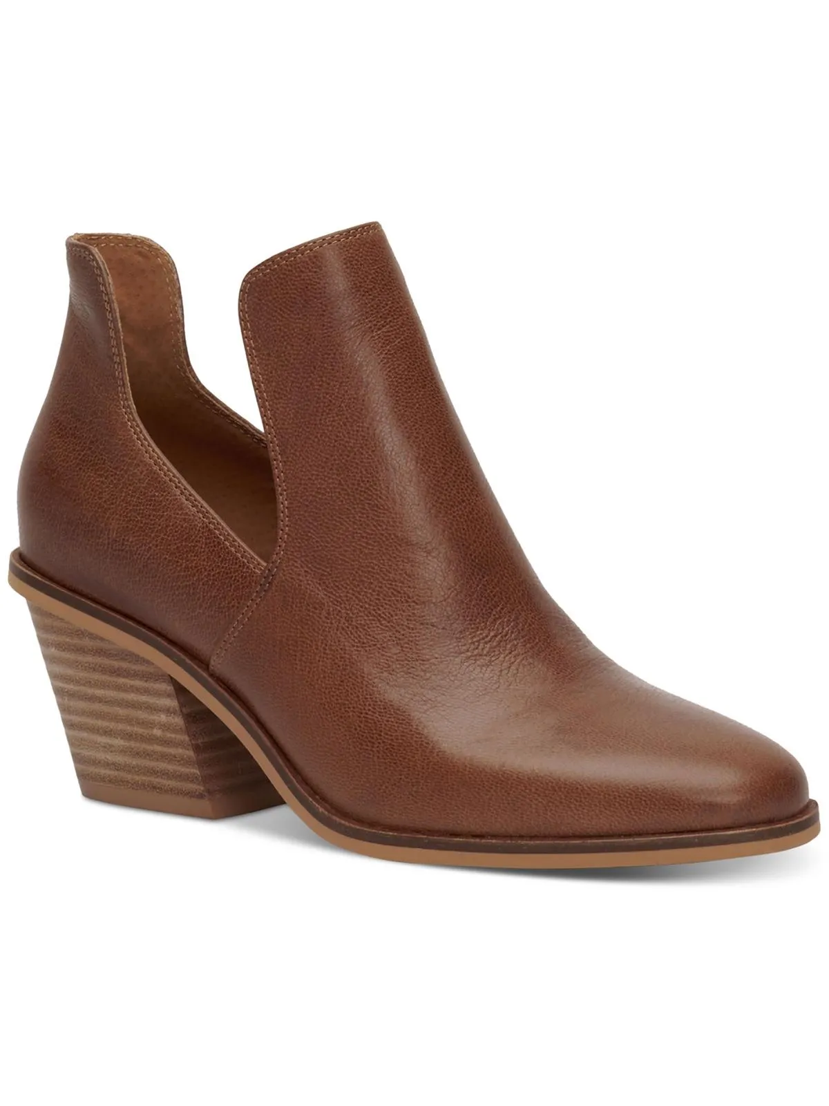 Vellida Womens Leather Stacked Heel Ankle Boots