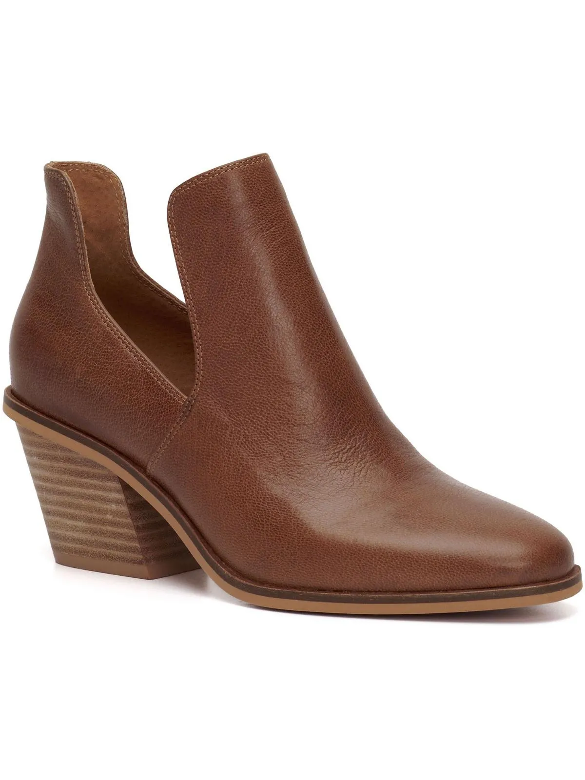 Vellida Womens Leather Stacked Heel Ankle Boots
