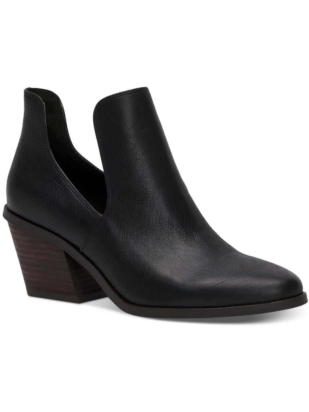 Vellida Womens Leather Stacked Heel Ankle Boots