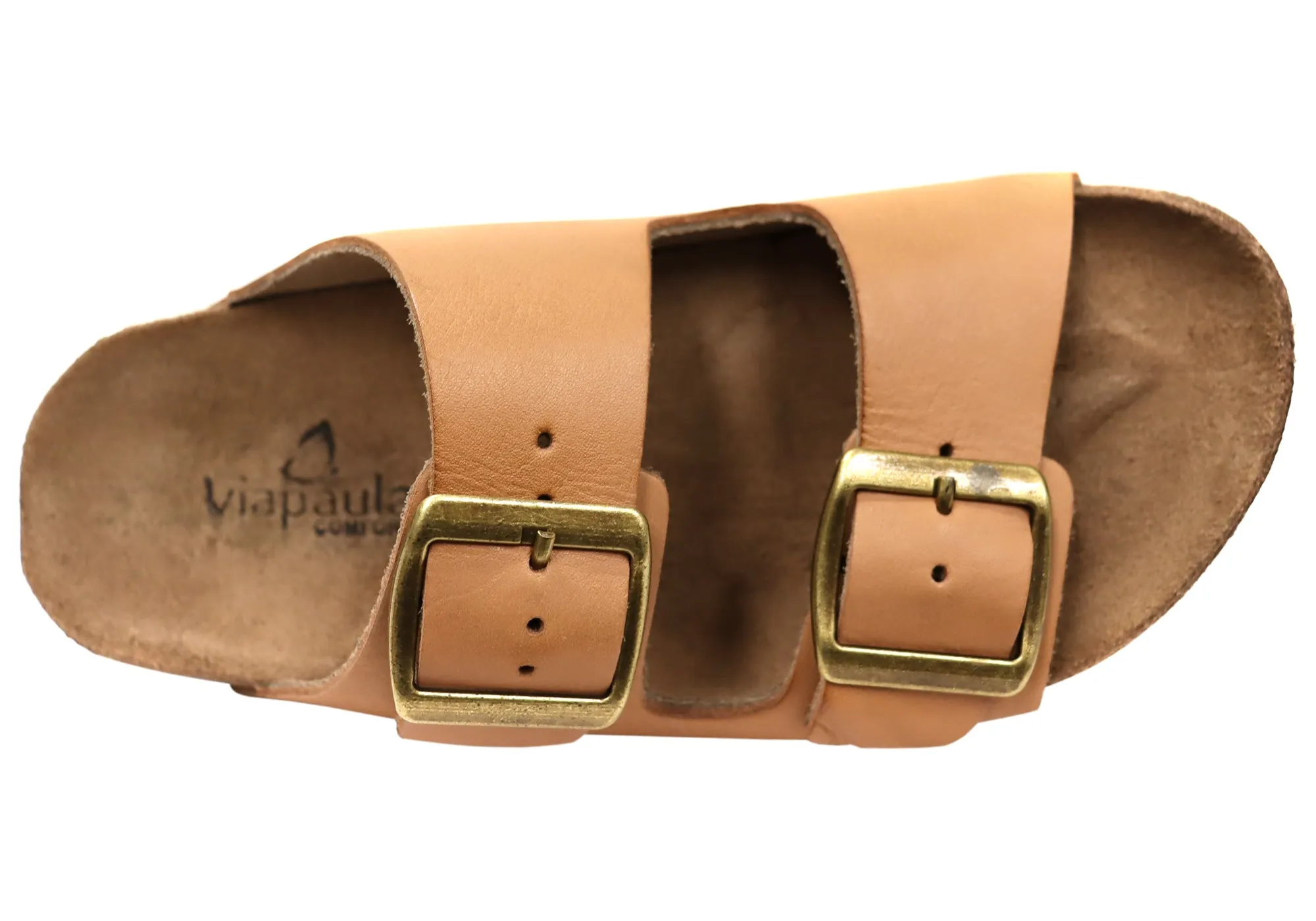 Via Paula Hilda Womens Leather Comfort Slides Sandals Made in Brazil Via Paula Shoes