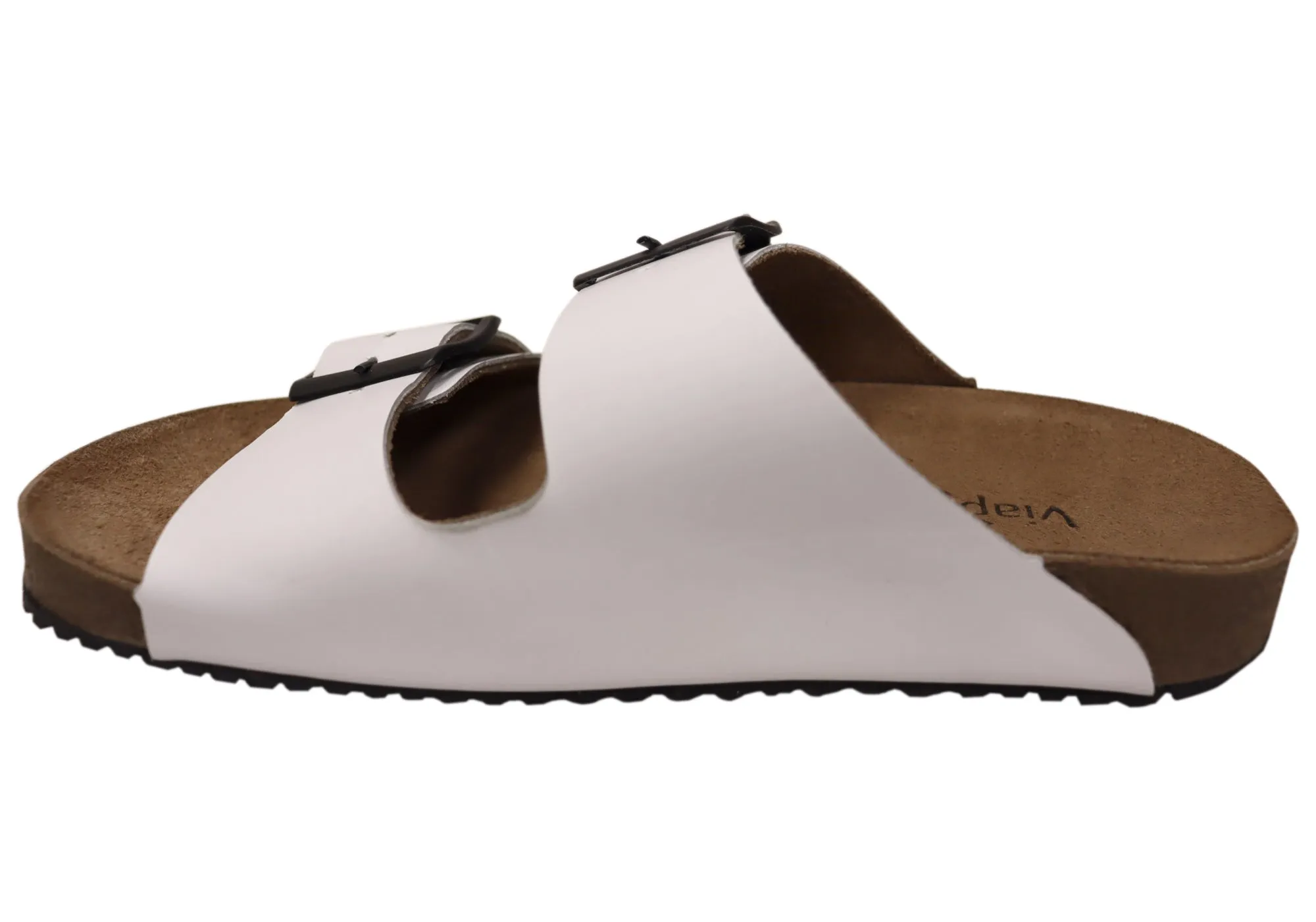 Via Paula Hilda Womens Leather Comfort Slides Sandals Made in Brazil Via Paula Shoes