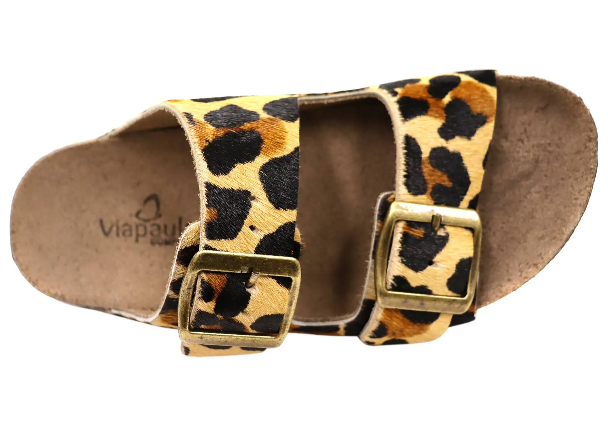 Via Paula Hilda Womens Leather Comfort Slides Sandals Made in Brazil Via Paula Shoes