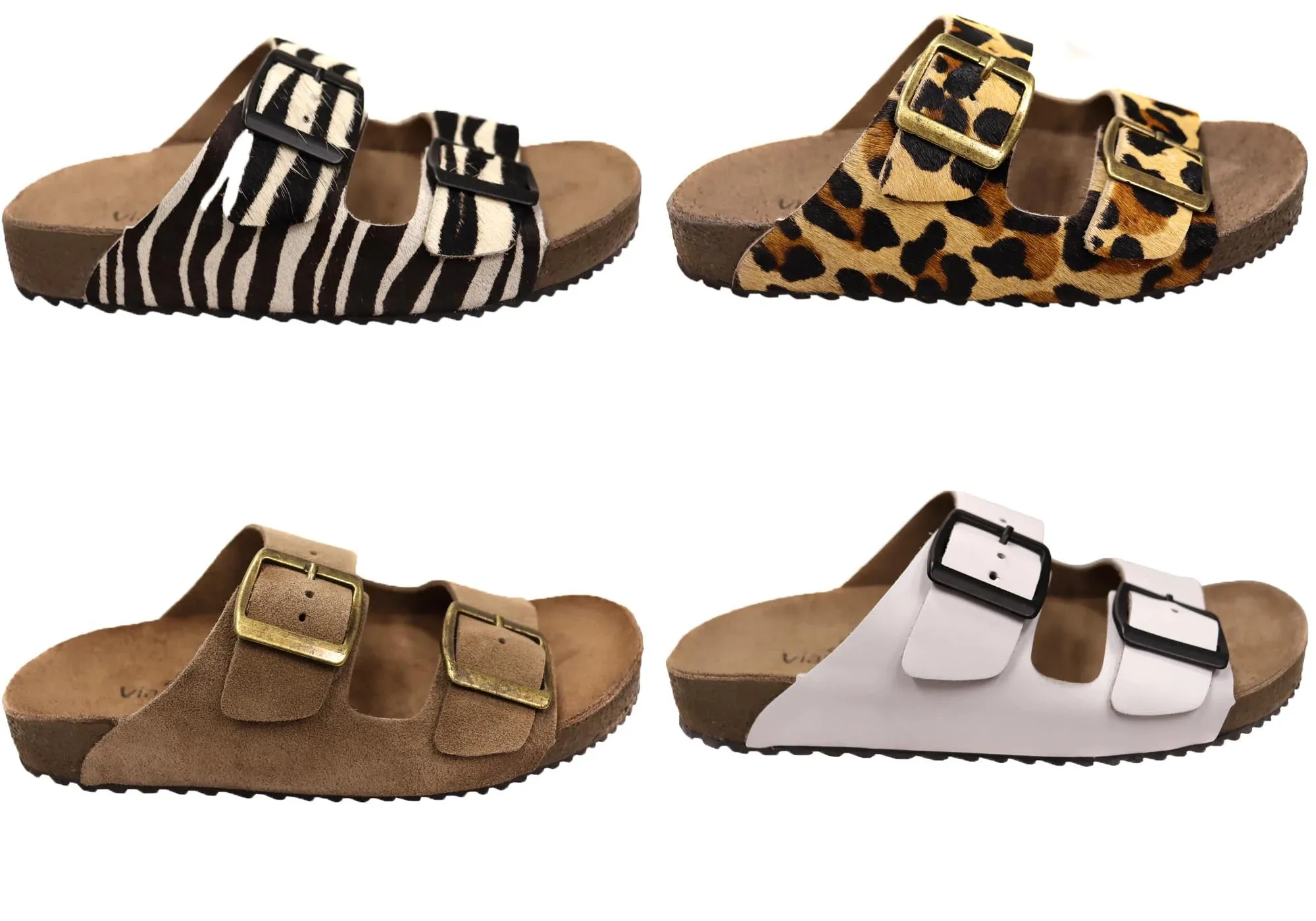 Via Paula Hilda Womens Leather Comfort Slides Sandals Made in Brazil Via Paula Shoes