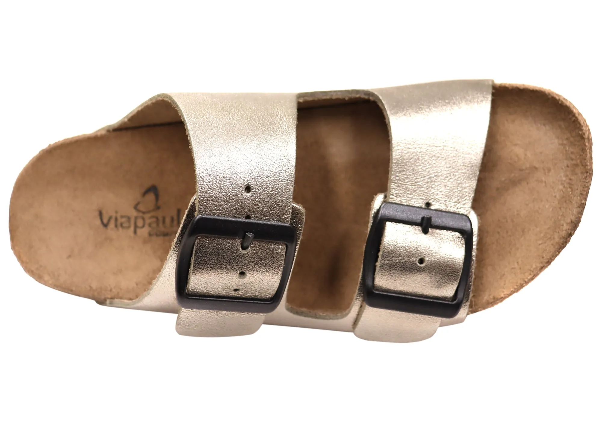 Via Paula Hilda Womens Leather Comfort Slides Sandals Made in Brazil Via Paula Shoes