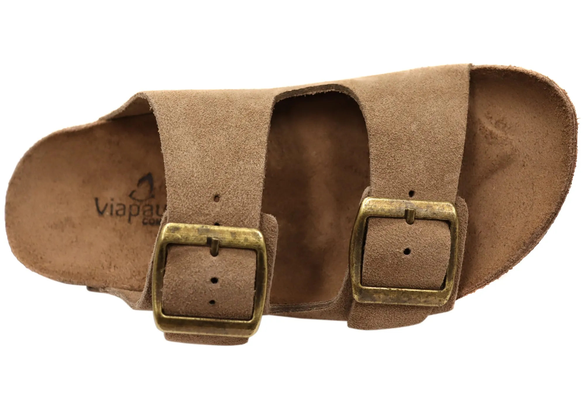 Via Paula Hilda Womens Leather Comfort Slides Sandals Made in Brazil Via Paula Shoes