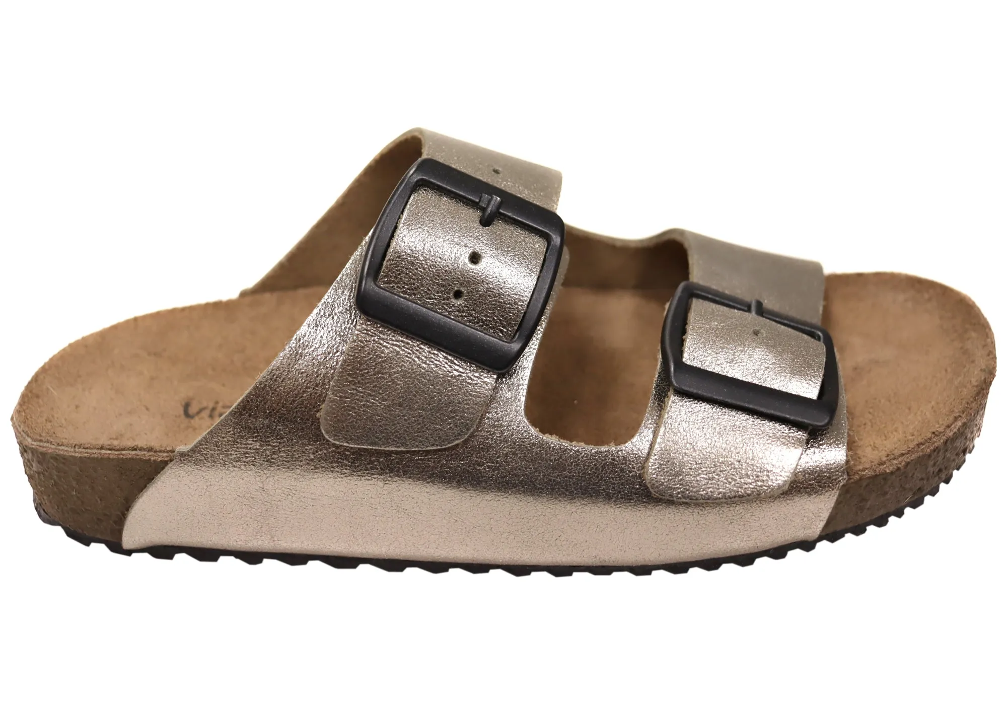 Via Paula Hilda Womens Leather Comfort Slides Sandals Made in Brazil Via Paula Shoes