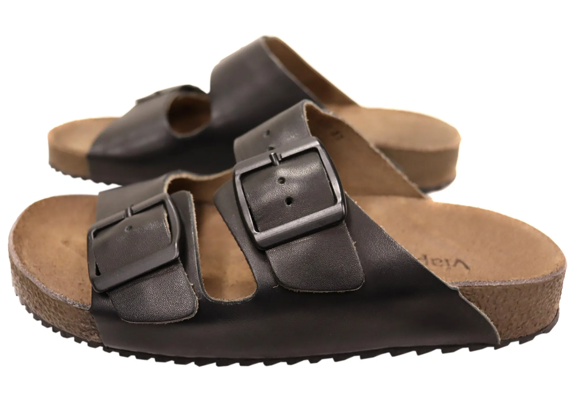 Via Paula Hilda Womens Leather Comfort Slides Sandals Made in Brazil Via Paula Shoes