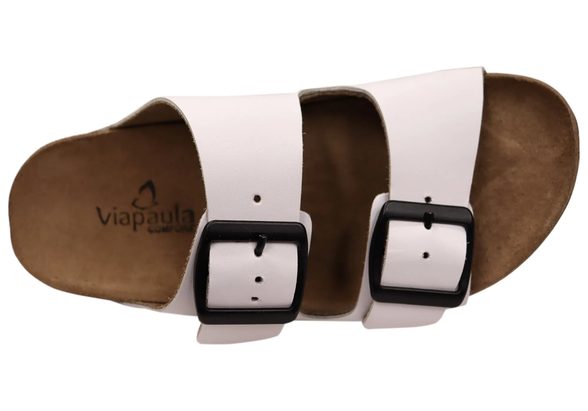 Via Paula Hilda Womens Leather Comfort Slides Sandals Made in Brazil Via Paula Shoes