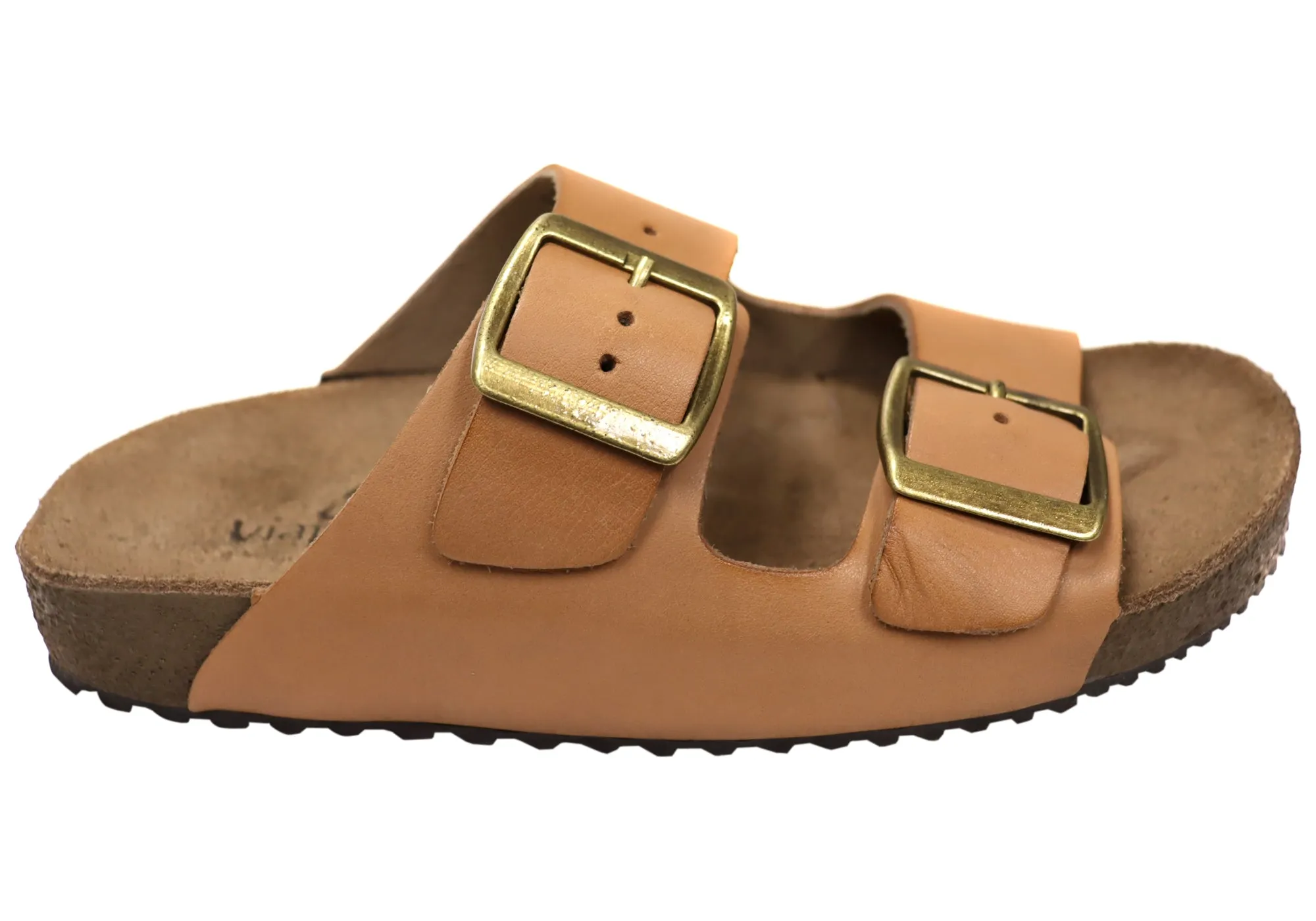 Via Paula Hilda Womens Leather Comfort Slides Sandals Made in Brazil Via Paula Shoes
