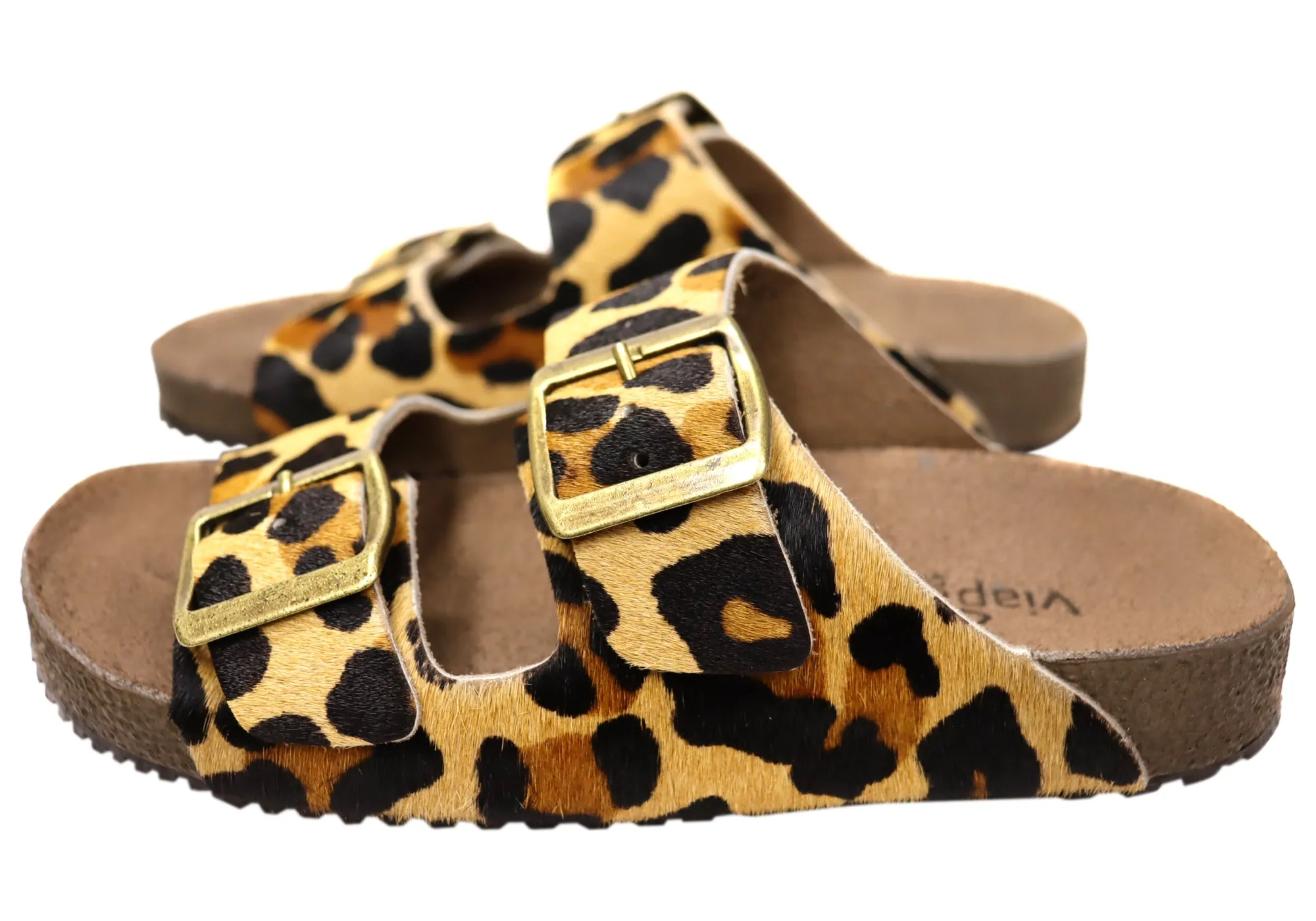 Via Paula Hilda Womens Leather Comfort Slides Sandals Made in Brazil Via Paula Shoes
