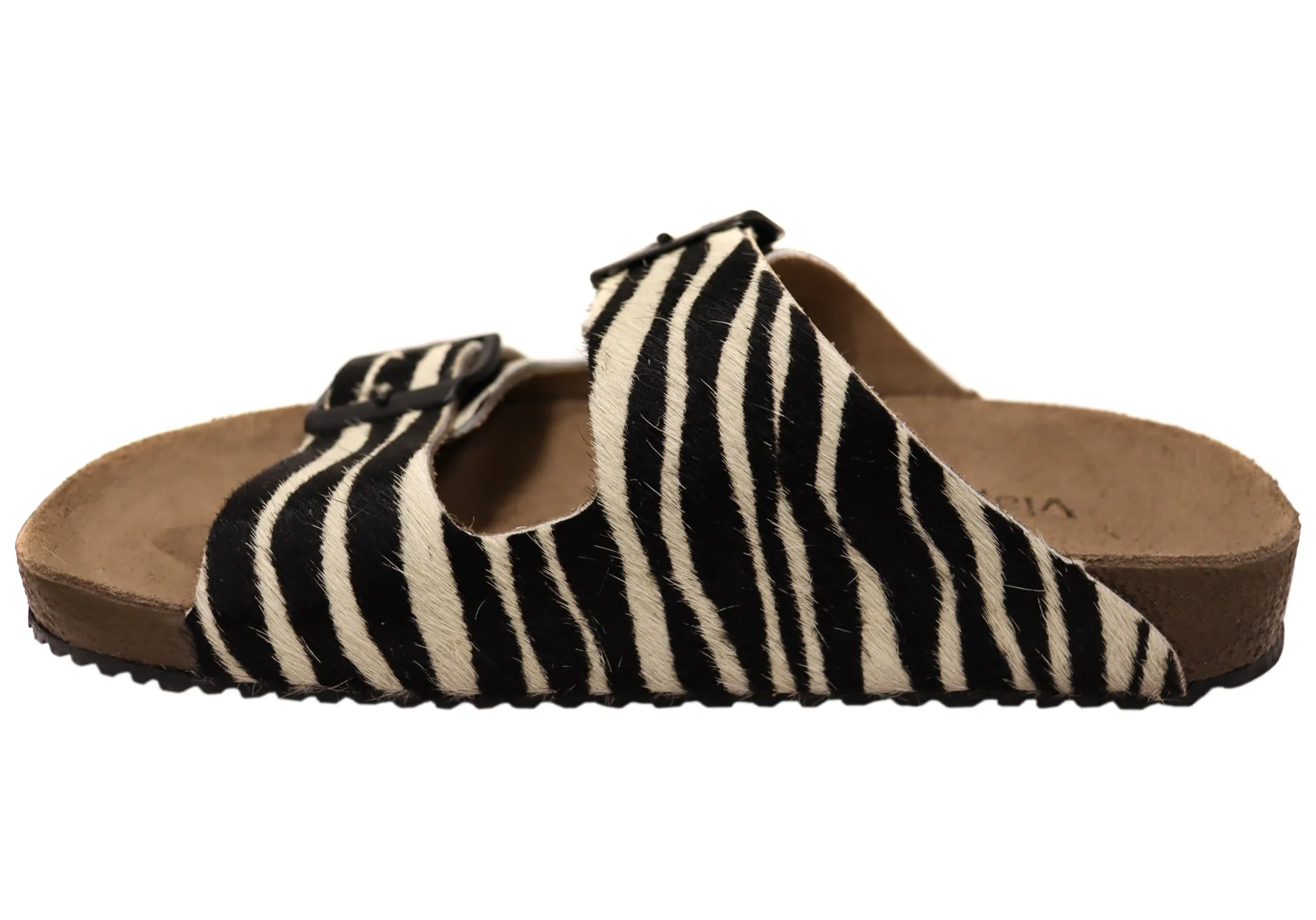Via Paula Hilda Womens Leather Comfort Slides Sandals Made in Brazil Via Paula Shoes