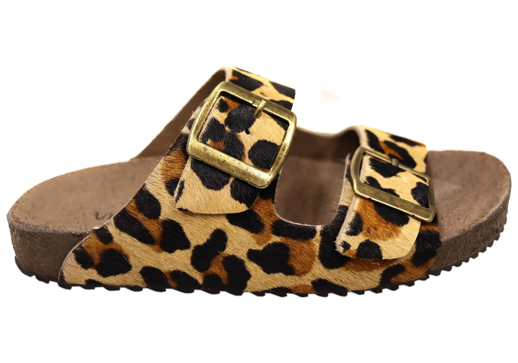 Via Paula Hilda Womens Leather Comfort Slides Sandals Made in Brazil Via Paula Shoes