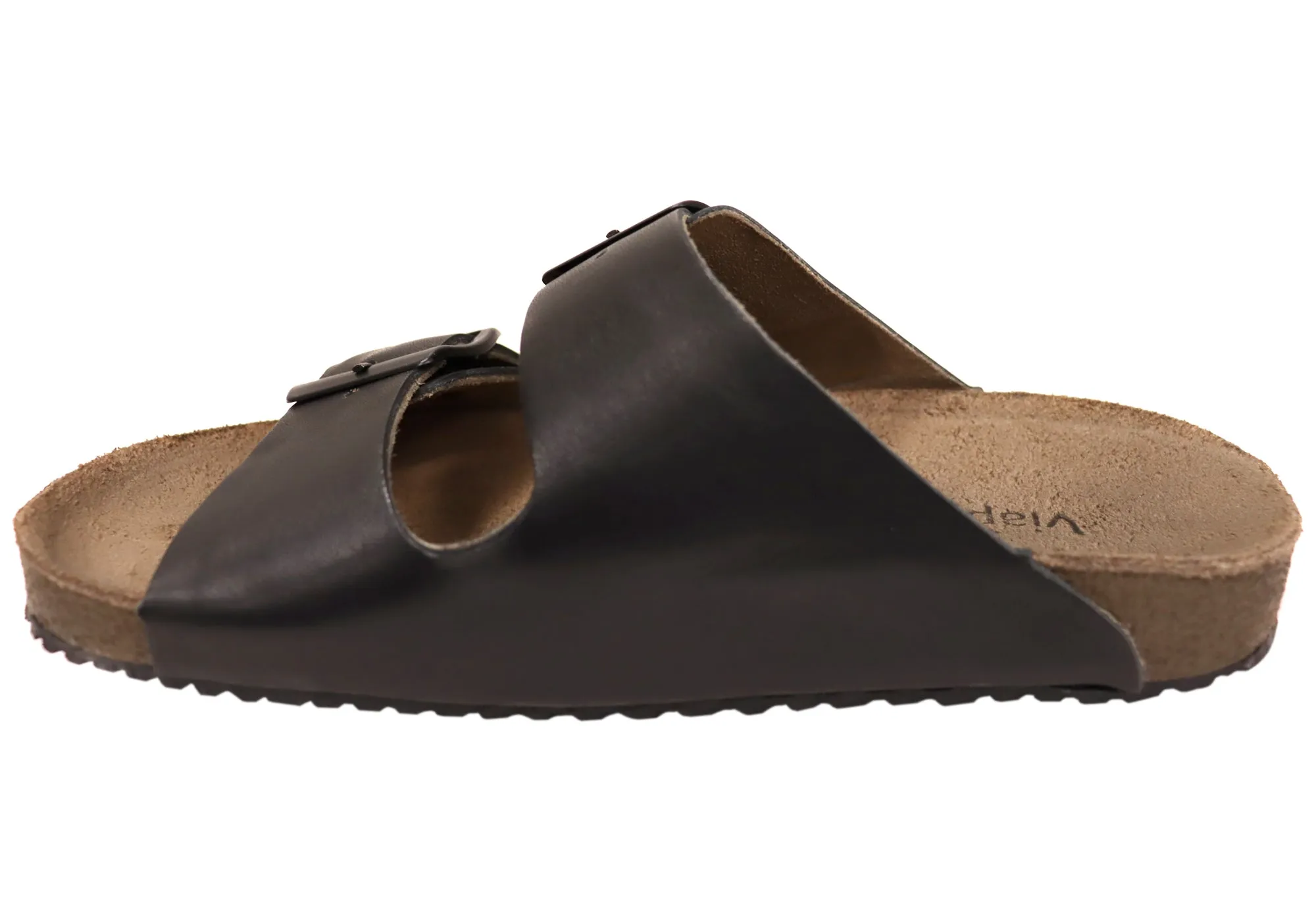 Via Paula Hilda Womens Leather Comfort Slides Sandals Made in Brazil Via Paula Shoes