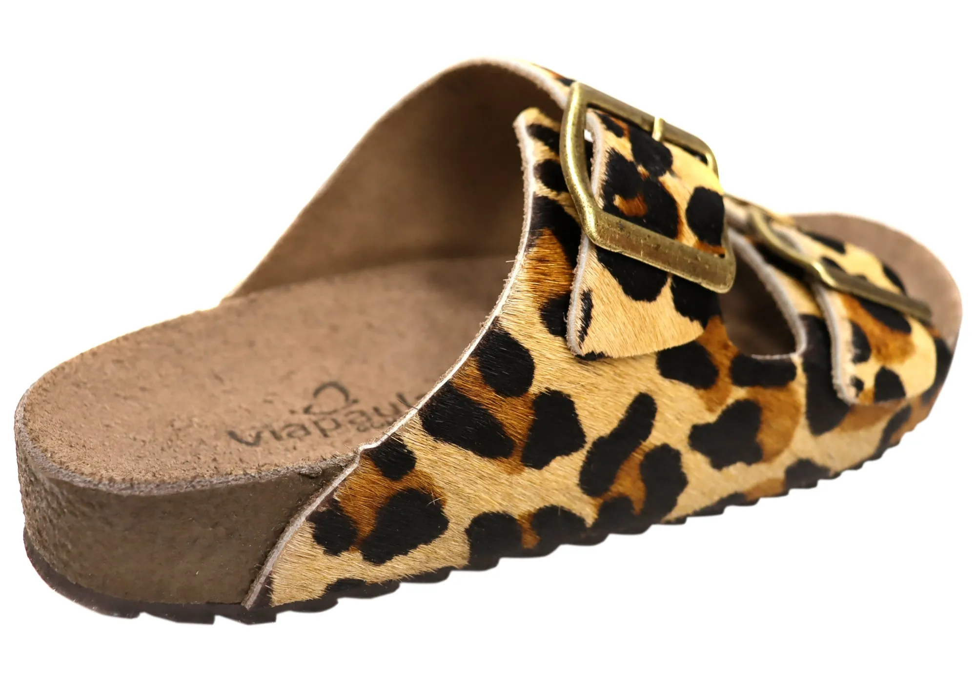 Via Paula Hilda Womens Leather Comfort Slides Sandals Made in Brazil Via Paula Shoes
