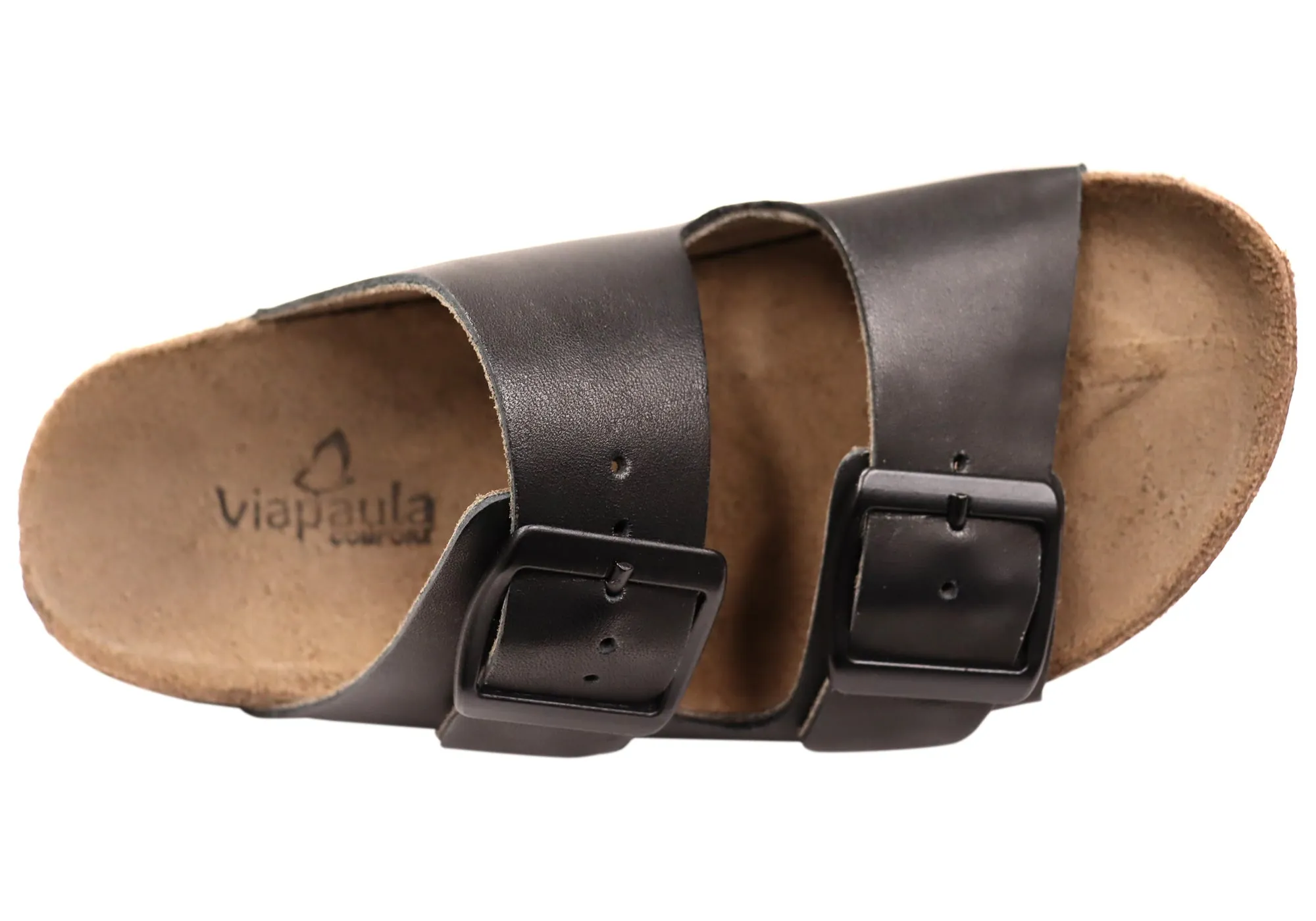 Via Paula Hilda Womens Leather Comfort Slides Sandals Made in Brazil Via Paula Shoes