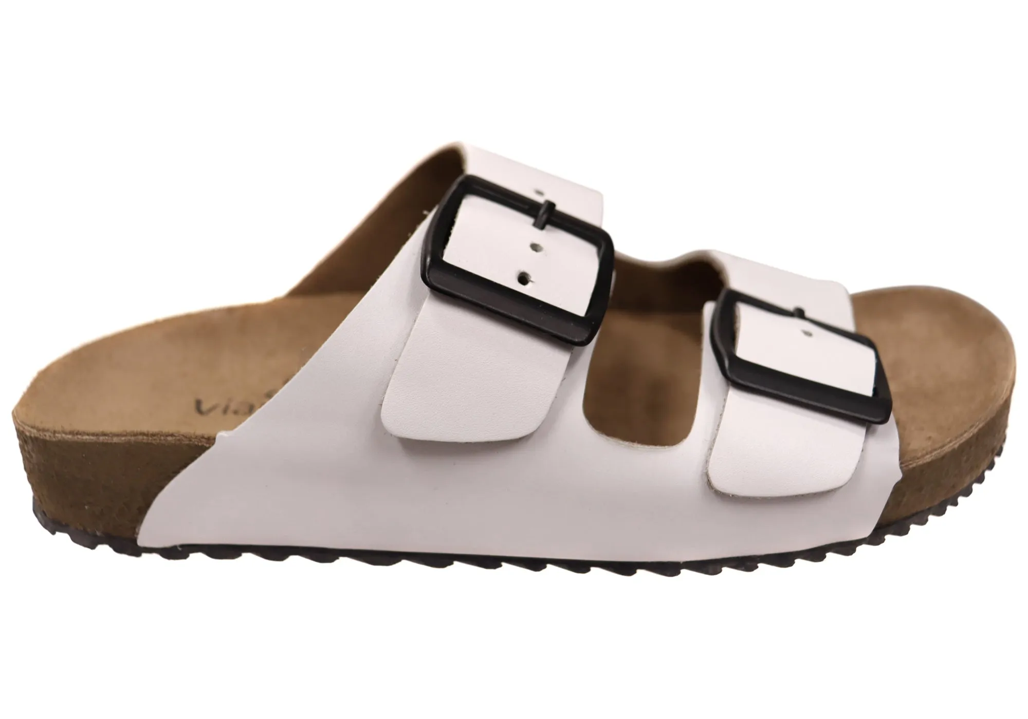 Via Paula Hilda Womens Leather Comfort Slides Sandals Made in Brazil Via Paula Shoes
