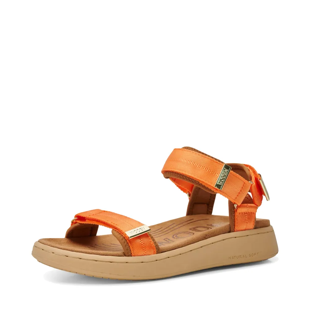 Woden Women's Line Strap Sandal in Tiger Orange