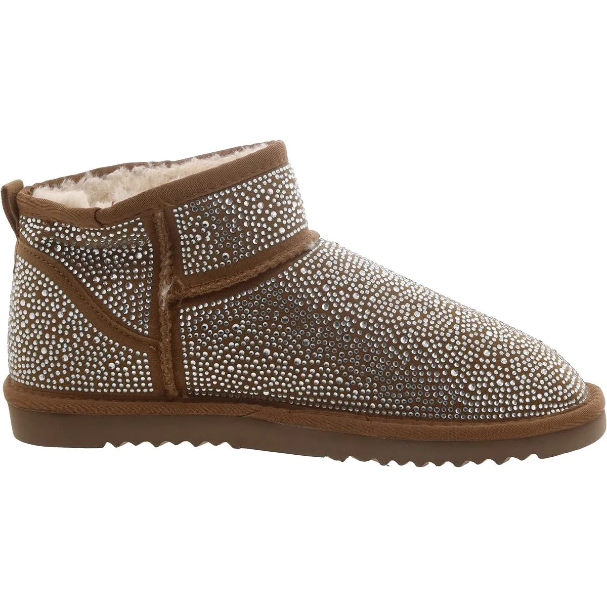 Womens Canvas Rhinestone Shearling Boots