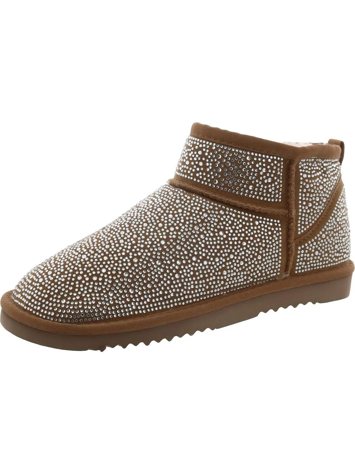 Womens Canvas Rhinestone Shearling Boots