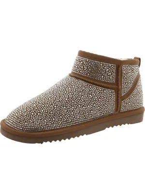 Womens Canvas Rhinestone Shearling Boots