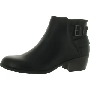 Womens Faux Leather Block Heel Ankle Boots