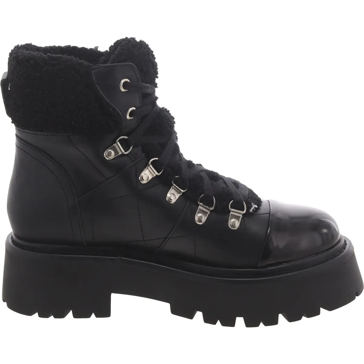 Womens Faux Suede Block Heel Shearling Boots