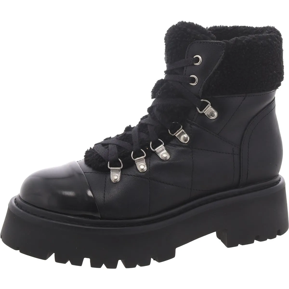 Womens Faux Suede Block Heel Shearling Boots