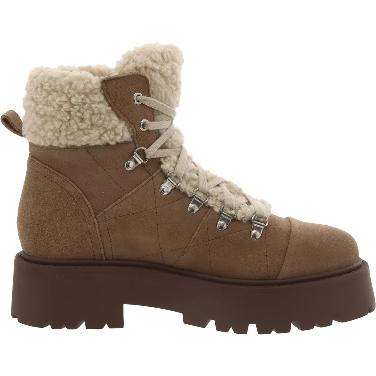 Womens Faux Suede Block Heel Shearling Boots