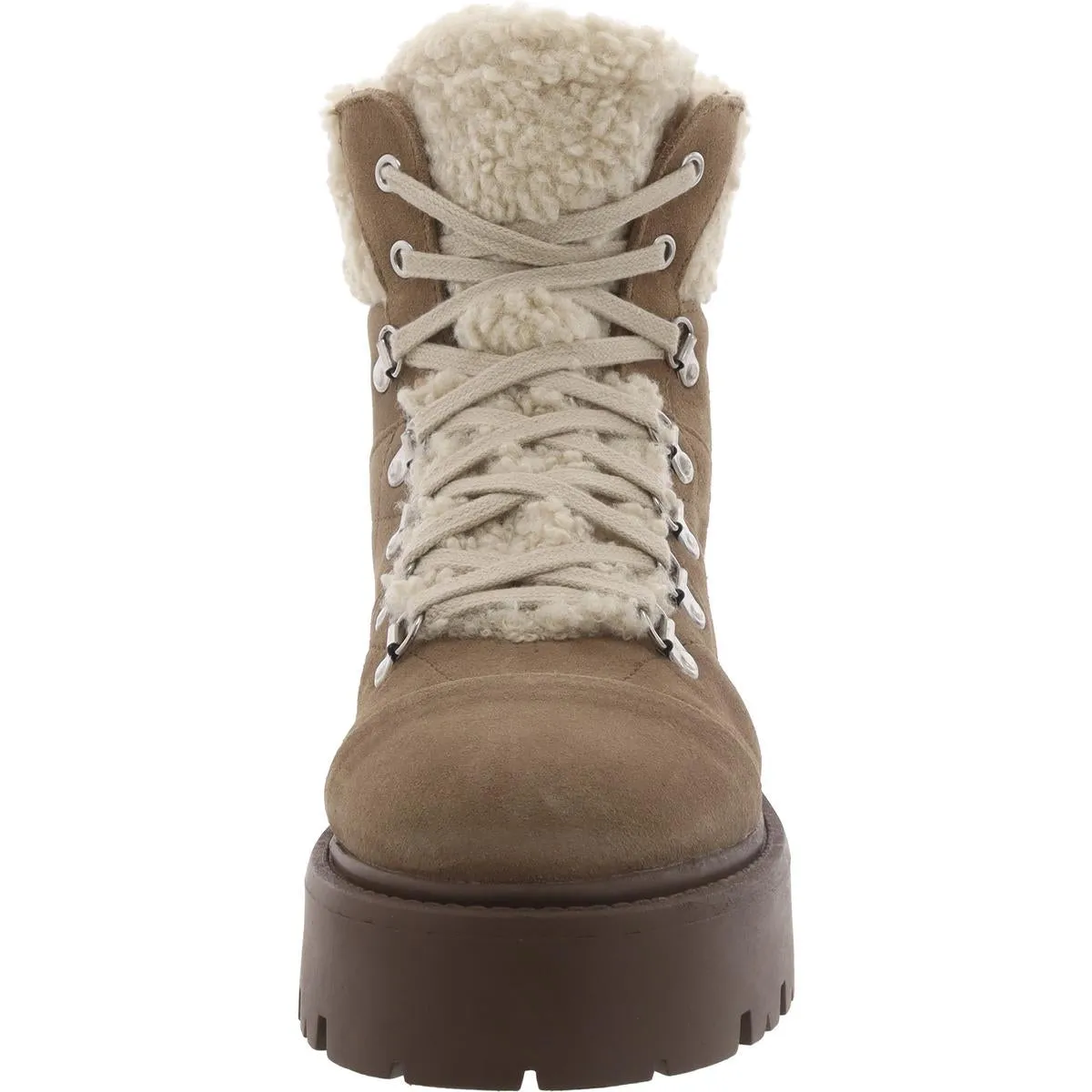 Womens Faux Suede Block Heel Shearling Boots