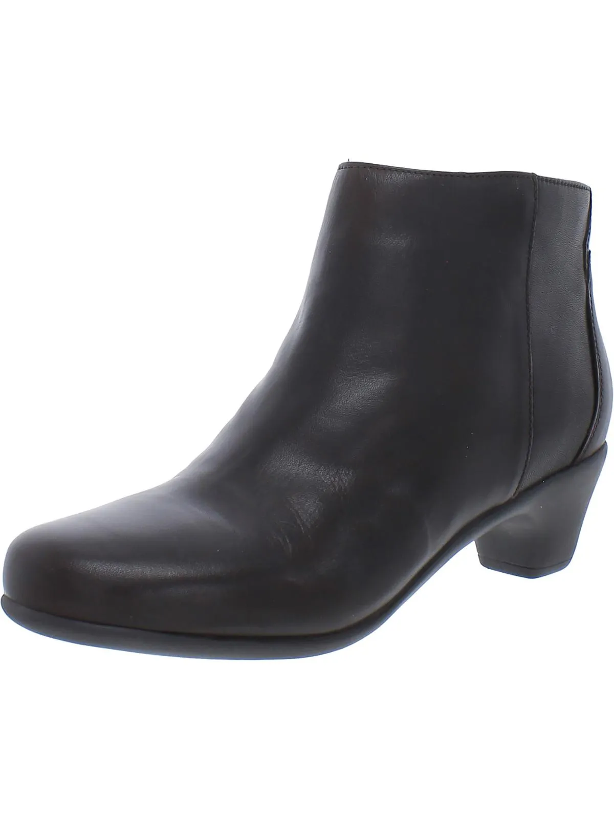Womens Leather Block Heel Ankle Boots