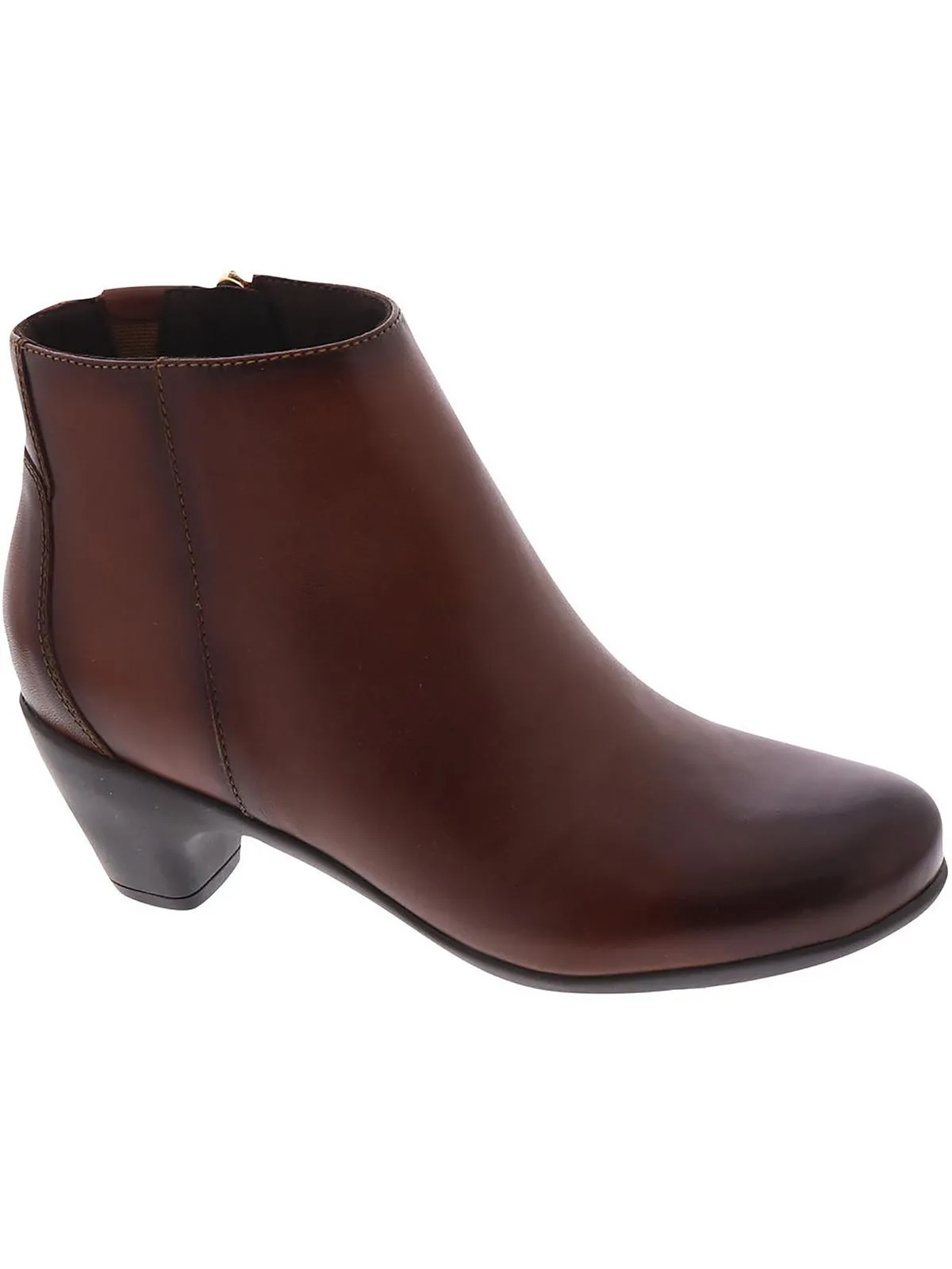 Womens Leather Block Heel Ankle Boots