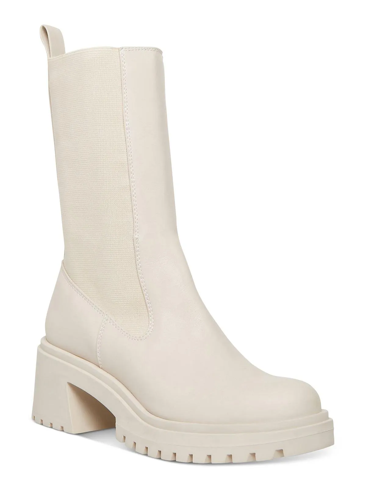 Womens Leather Stretch Mid-Calf Boots