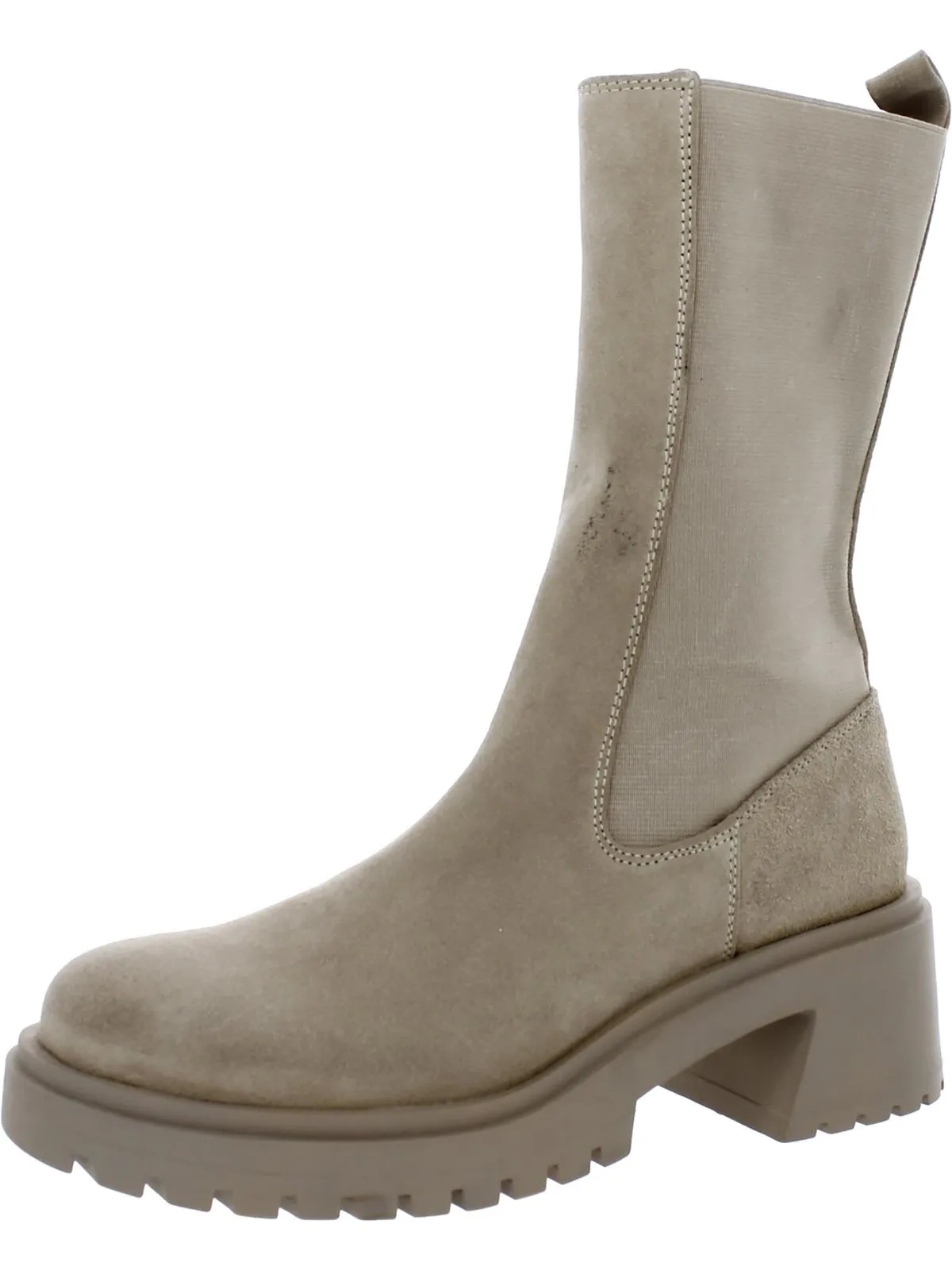 Womens Leather Stretch Mid-Calf Boots
