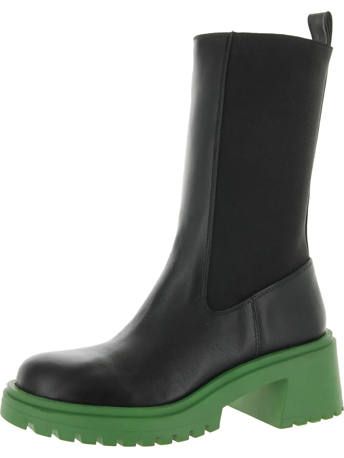 Womens Leather Stretch Mid-Calf Boots